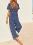 Loose V Neck Floral Vacation Jumpsuit