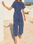 Loose V Neck Floral Vacation Jumpsuit