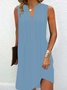 Women Mini Dress V Neck Casual Plain Loose Sleeveless Short Dress