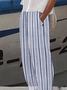 Cotton Casual Striped Button Detail Loose Pant