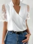 Casual Lace Edge Cross Neck Shirt