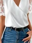 Casual Lace Edge Cross Neck Shirt