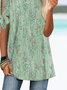 Crew Neck Floral Printed Knot Cuff Blouse