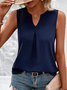 Notched Loose Plain Casual Tank Top