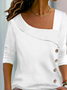 Asymmetrical Neck Buttoned Plain Casual Long Sleeve Shirt