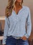 V Neck Long Sleeve Striped Regular Loose Shirt For Women 2023