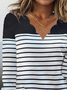 Casual Striped V Neck Long Sleeve T-shirt