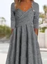 Women Plain Sweetheart Neckline Long Sleeve Comfy Casual Buckle Maxi Dress