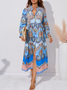 Women Ethnic Stand Collar Long Sleeve Comfy Casual Maxi Dress