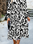 Women Geometric Stand Collar Long Sleeve Comfy Casual Midi Dress