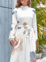 Women Floral Stand Collar Long Sleeve Comfy Simple Maxi Dress