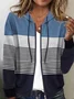 Hoodie Long Sleeve Striped Zipper Regular Medium Elasticity Loose Hooded Jacket For Women