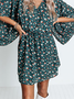 Women Disty Floral V Neck Half Sleeve Comfy Vintage Short Dress