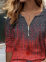 V Neck Long Sleeve Gradient Pattern Regular Micro-Elasticity Loose Shirt For Women
