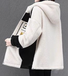 Hoodie Long Sleeve Color Block Embroidery Fleece Loose Hooded Teddy Jacket For Women