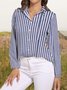 Shirt Collar Long Sleeve Striped Regular Loose Blouse For Women