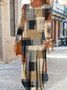 Women Plaid Crew Neck Long Sleeve Comfy Casual Maxi Dress