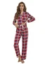 Superfine Fiber Casual Loose Regular Long Sleeve Plaid Pajama Set