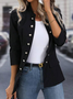 Long Sleeve Plain Buckle Regular Micro-Elasticity Loose Jacket For Women