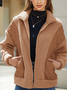Shawl Collar Long Sleeve Plain Thicken Loose Teddy Jacket For Women