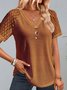 V Neck Buckle Polyester Cotton Casual Blouse