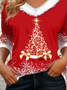 Casual Christmas V Neck Long Sleeve T-shirt