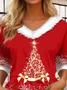 Casual Christmas V Neck Long Sleeve T-shirt