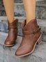 Vintage Plain Non-Slip Zipper Block Heel Cowboy Boots Buckle