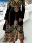 Women Ethnic V Neck Long Sleeve Comfy Casual Maxi Dress