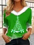 Casual Christmas V Neck Long Sleeve T-shirt