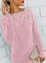 Women Yarn/Wool Yarn Plain Long Sleeve Comfy Casual Lace Sweater
