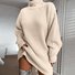 Women Plain Turtleneck Long Sleeve Comfy Casual Midi Sweater Dress