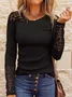 Asymmetrical Long Sleeve Plain Lace Regular Micro-Elasticity Regular Fit Shirt For Women
