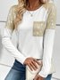 Crew Neck Long Sleeve Color Block Glitter Regular Micro-Elasticity Loose Shirt For Women