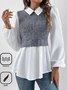 Shirt Collar Long Sleeve Color Block Regular Micro-Elasticity Loose Shirt For Women