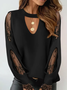 Notched Long Sleeve Plain Lace Regular Micro-Elasticity Loose Shirt For Women