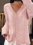 Women's Wool/Knitting Plain Holiday Comfy Casual Glitter Cardigan