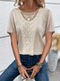 Crew Neck Balloon Sleeve Short Sleeve Plain Lace Regular Micro-Elasticity Loose TUNIC Blouse For Women