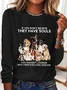 Crew Neck Long Sleeve Text Letters Lightweight Micro-Elasticity Regular Fit Blouse For Women