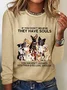 Crew Neck Long Sleeve Text Letters Lightweight Micro-Elasticity Regular Fit Blouse For Women