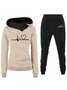 Women Text Letters Hoodie Long Sleeve Comfy Casual Top With Pants Two-Piece Set