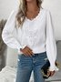 Women V Neck Long Sleeve Plain Lace Regular Loose Shirt