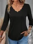 Casual Plain V Neck Three Quarter Sleeve T-shirt