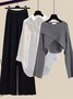 Women Plain Crew Neck Long Sleeve Comfy Casual Top With Pants Matching Outfit