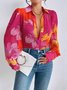 Shirt Collar Long Sleeve Floral Regular Loose Blouse For Women