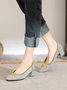 Simple Color Block Breathable Slip On Block Heel Shallow Shoes Embroidery