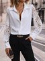 Shirt Collar Long Sleeve Plain Lace Regular Loose Blouse For Women