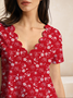 Women Floral Lace Collar Short Sleeve Comfy Casual Short Dress