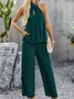 Women Plain Halter Sleeveless Comfy Casual Top With Pants Two-Piece Set
