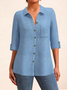 Women Shirt Collar Long Sleeve Plain Regular Loose Denim Blouse